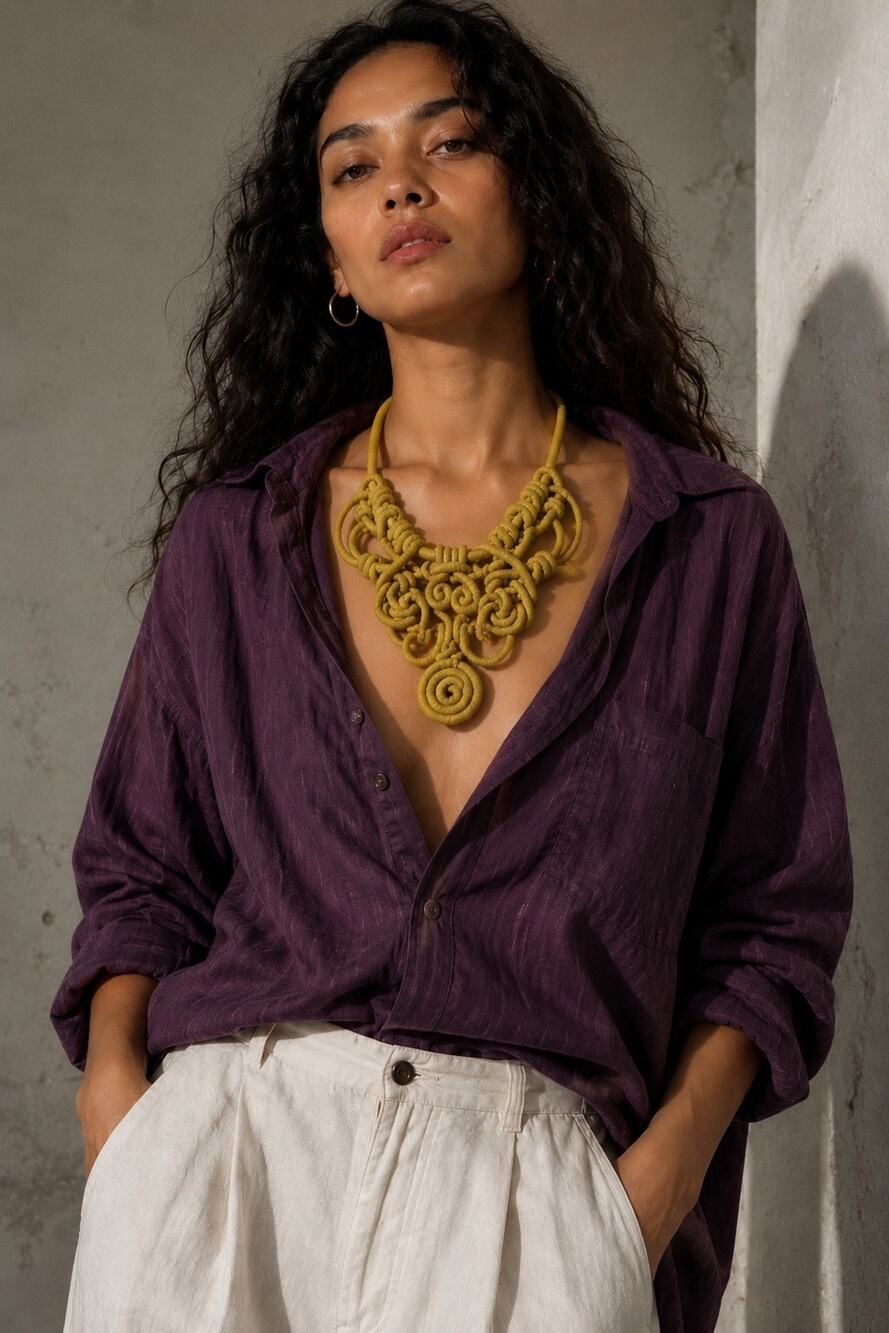 Mustard Yellow Sculptural Knotted Statement Necklace Art Jewelry